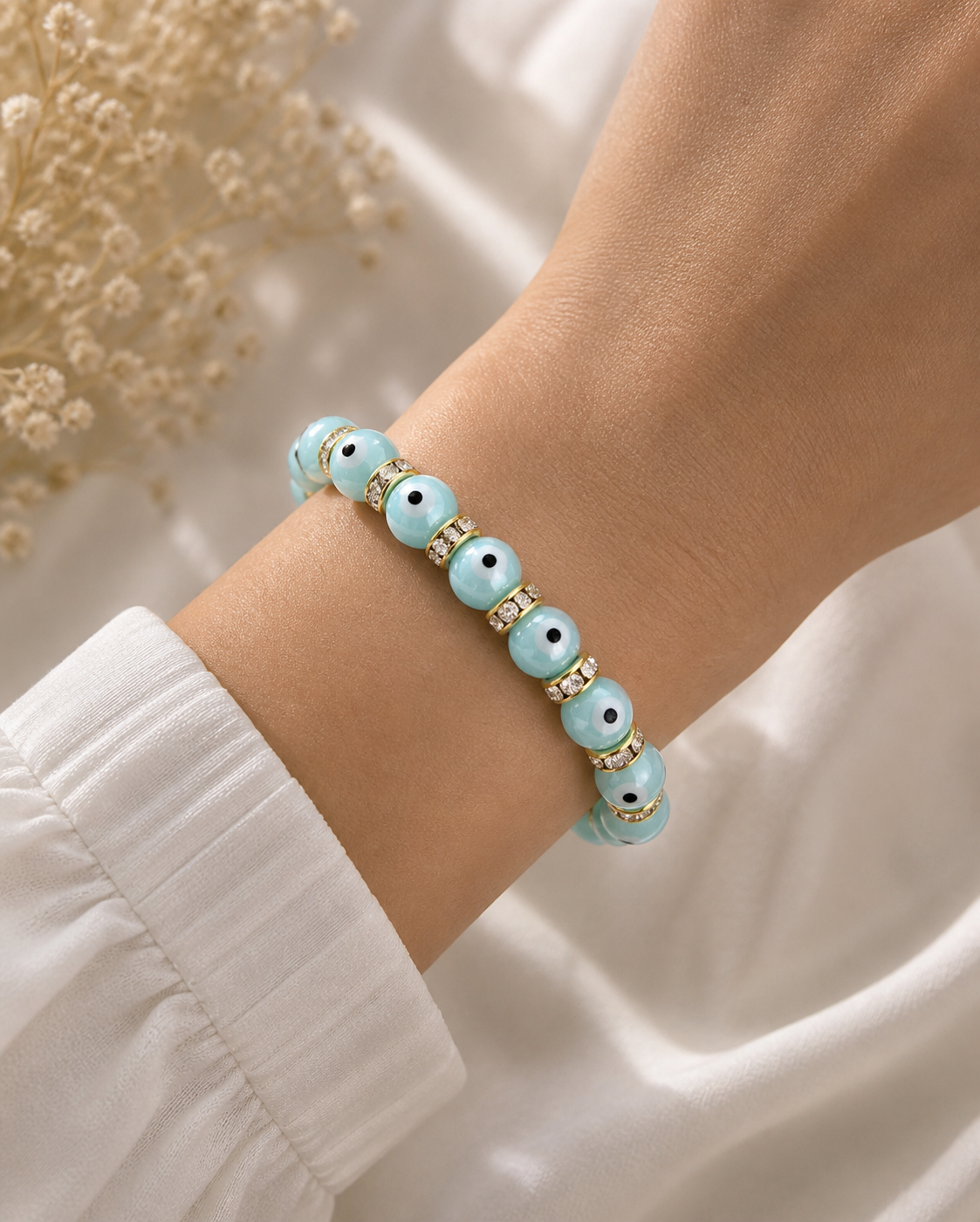 EVIL EYE PROTECTION BRACELET - AQUA BLUE