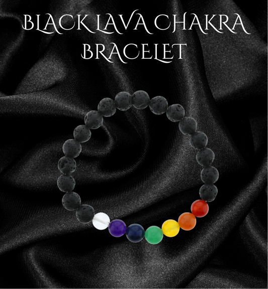 BLACK LAVA STONE CHAKRA BRACELET - 8 MM