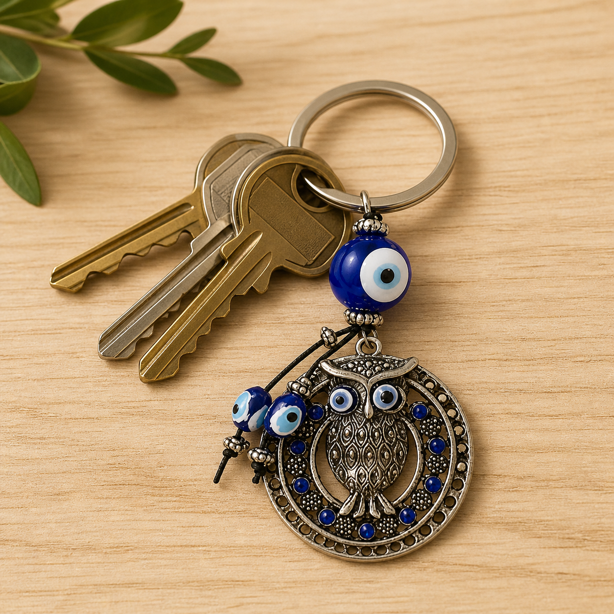 Evil eye protection owl keychain