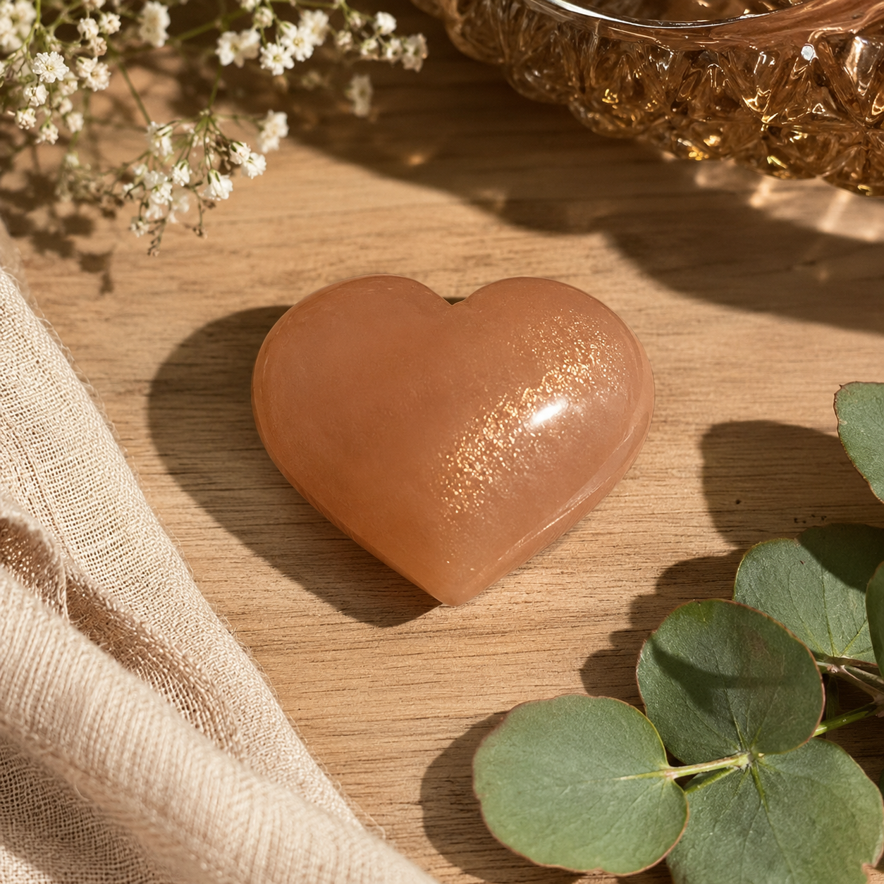 Peach Moon Stone Heart Carving