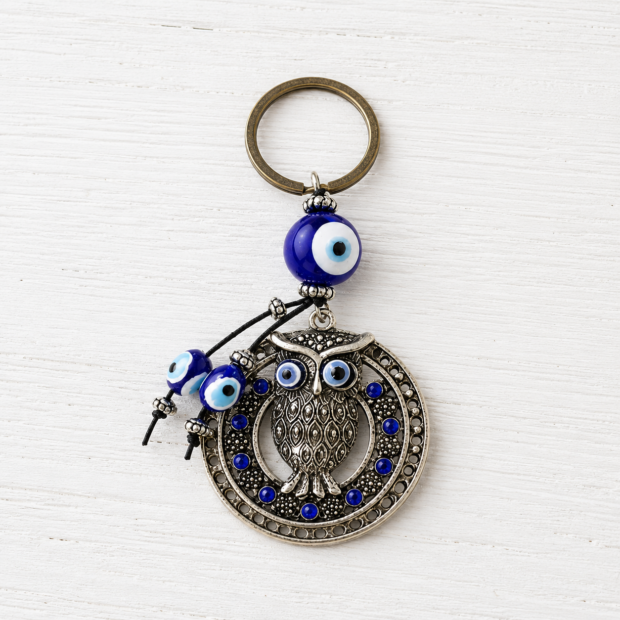 Evil eye protection owl keychain